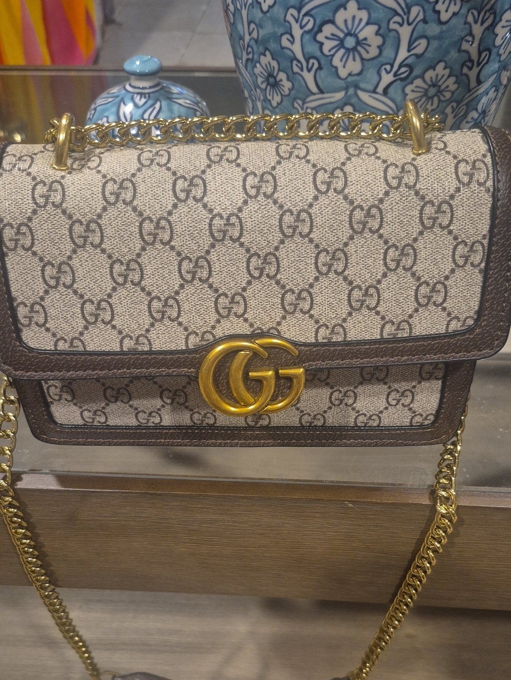 Gucci GG Marmont Mini Shoulder Bag in Beige/Brown with Gold Hardware